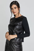 CONQUISTA FASHION - Original Black Top With Faux Leather Front