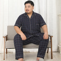 Plus Size Knit Cotton Short Sleeved Trousers Pajamas Sets Men Pyjamas Sleepwear Summer Simple Homewear Pajamas for Male