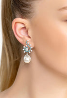 Original Baroque Pearl Poseidon Gemstone Drop Earrings Aqua  Silver