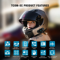 FREEDCONN - Original TCOM-SC Bluetooth Motorcycle Helmet Headset Intercom Interphone With LCD Screen FM Radio T-Com SC Communicator