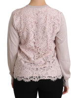 Maglia in Seta Rosa a Maniche Lunghe in Pizzo-IT44/L