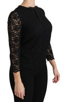 Camicetta in nylon a maniche lunghe in pizzo nero-IT44/L