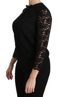 Camicetta in nylon a maniche lunghe in pizzo nero-IT44/L