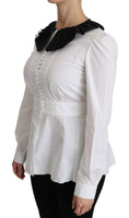 Top in cotone a maniche lunghe con colletto bianco-IT40/S