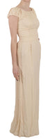 Abito da sposa con maniche ad aletta a colonna in seta beige-IT40/S