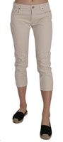 Jeans Capri corto elasticizzato a vita bassa in cotone beige-W29