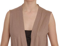 Gilet Top Cardigan Senza Maniche Marrone 100% Cotone-IT42/M