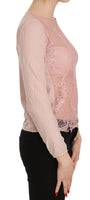 Top a maniche lunghe in pizzo rosa con camicetta-IT42/S