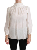 Camicetta bianca a collo alto Camicia in seta Top-IT38/XS