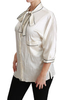 Camicetta Camicetta con maniche a 3/4 beige Top in seta-IT46/XL