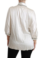 Camicetta Camicetta con maniche a 3/4 beige Top in seta-IT46/XL