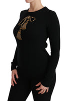 Maglione pullover con nappe dorate in lana nera-IT38/XS