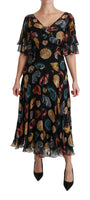 Black Sea Shells Maxi Abito A-line Midi Seta-IT40/S