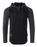 ZIMEGO Long Sleeve Raglan Henley Round Bottom Hood T-Shirts - BLACK / BLACK