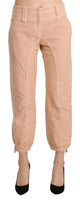 Pantaloni corti in cotone beige a vita media-IT42/M