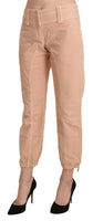 Pantaloni corti in cotone beige a vita media-IT42/M