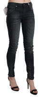 Pantaloni skinny in denim a vita bassa lavati blu-W27