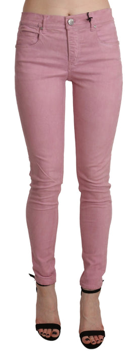 Pantalone in denim elasticizzato rosa a vita media-W26