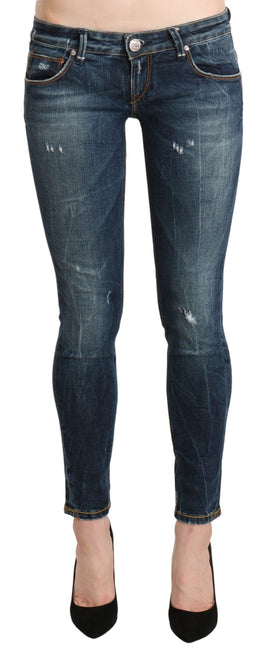 Pantaloni slim in denim skinny a vita bassa lavati blu-W26