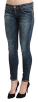 Pantaloni slim in denim skinny a vita bassa lavati blu-W26