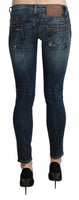 Pantaloni slim in denim skinny a vita bassa lavati blu-W26