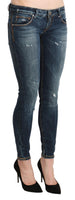 Pantaloni slim in denim skinny a vita bassa lavati blu-W26