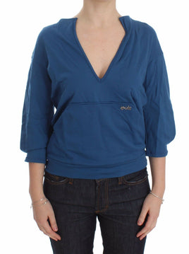 Maglione da donna con scollo a V profondo pullover in cotone blu-IT40/S