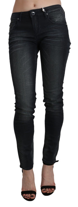 Pantaloni skinny in denim a vita bassa lavati neri-W26