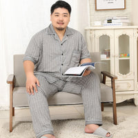 Plus Size Knit Cotton Short Sleeved Trousers Pajamas Sets Men Pyjamas Sleepwear Summer Simple Homewear Pajamas for Male