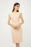 CONQUISTA FASHION - Original Solid Colour Dress With Cap Sleeves Creme Color