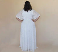 BLUSHFASHION - Original Curvy Ivory Square Neckline, Bohemian Butterfly Sleeves Dress #1322