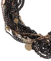 Original Beaded and Swarovski Adorned Crystal Necklace in Gun Metal and 18kt Gold Plated.