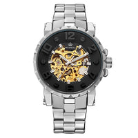 MG. ORKINA Men Wristwatch Golden Skeleton Clock Mechanical Male Wrist Watch Black Relogio Masculino Automatic Zegarek Meski