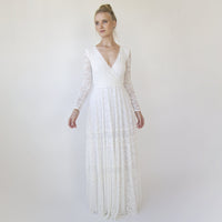 BLUSHFASHION - Original Bohemian Lace Wedding Dress Wrap Neckline With Fringes #1363