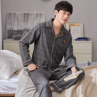 100% Cotton Pijama for Men 2 Pieces Lounge Sleepwear Pyjamas Plaid Autumn Bedgown Home Clothes Man PJs Pure Cotton Pajamas Set