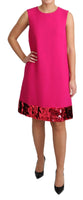 Abito senza maniche a trapezio in lana fucsia con paillettes-IT46/XL