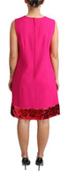 Abito senza maniche a trapezio in lana fucsia con paillettes-IT46/XL