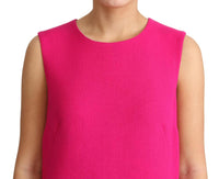 Abito senza maniche a trapezio in lana fucsia con paillettes-IT46/XL