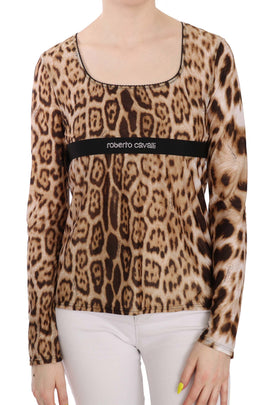 Camicetta da donna leopardata girocollo marrone-IT50/XXL