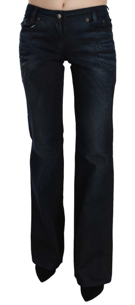 Pantaloni di jeans dritti a vita media lavati blu-W24