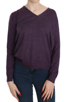 Top pullover a maniche lunghe con scollo a V viola-XXL