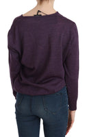 Top pullover a maniche lunghe con scollo a V viola-XXL