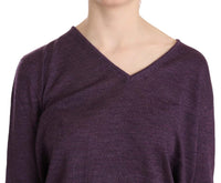 Top pullover a maniche lunghe con scollo a V viola-XXL