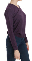 Top pullover a maniche lunghe con scollo a V viola-XXL