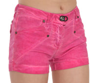 Mini shorts in denim di cotone rosa a vita media-IT38/XS