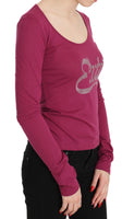 Top a maniche lunghe con decorazioni in cristallo rosa Exte-IT44/L