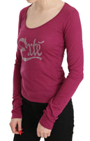 Top a maniche lunghe con decorazioni in cristallo rosa Exte-IT44/L