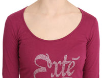 Top a maniche lunghe con decorazioni in cristallo rosa Exte-IT44/L