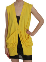 Gilet Top Cardigan Senza Maniche 100% Cotone Giallo-IT44/L