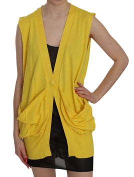 Gilet Top Cardigan Senza Maniche 100% Cotone Giallo-IT44/L